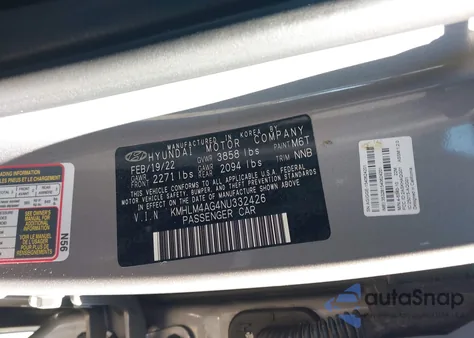 2022 Hyundai Elantra Sel z USA, uszkodzony, nr VIN KMHLM4AG4NU332426